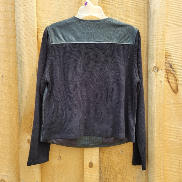 Black Leather Sweater Jacket Vtg - Picture 3 of 8